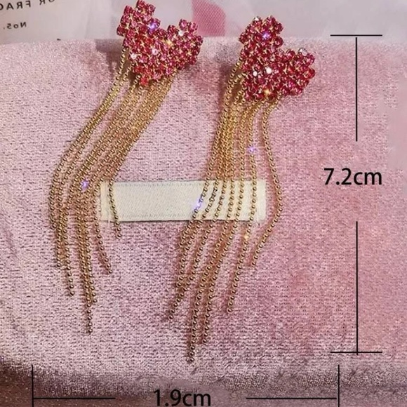 Betsey Johnson Cubic Zirconia Heart Dangle Earrings - Picture 4 of 4